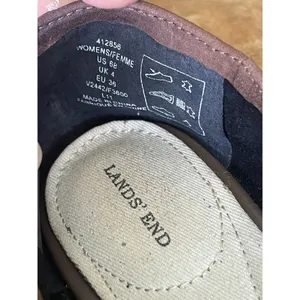 Lands’ End Black Suede Ballet Flats with Brown Trim Size 6B Women’s thumbnail 8