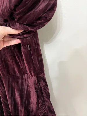 NEW H&M Velvet Balloon Sleeve Ribbon Bow Back Mini Dress in Burgundy - Size M thumbnail 9