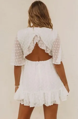 Boutique White Ruffled High Waist Mini Dress M thumbnail 2
