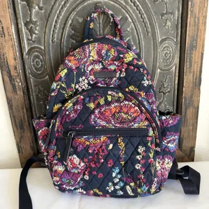 Vera Bradley Small Zipper Backpack Midnight Wildflowers‎ Travel Boho Artsy thumbnail 1