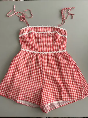 Trixxi NEW Red Gingham Romper with White Trim Small thumbnail 1