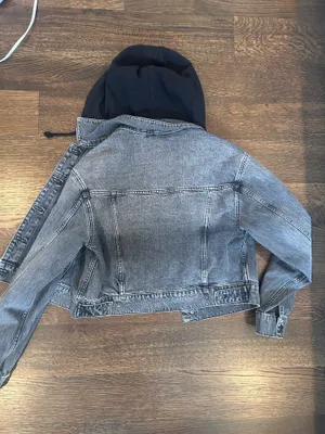 Free People Hooded Black Denim Jacket thumbnail 2