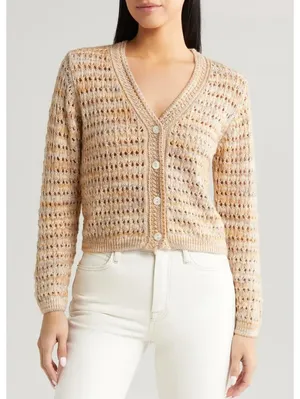 Marled Open Stitch Cardigan All in Favor Beige Tan Size Small thumbnail 1