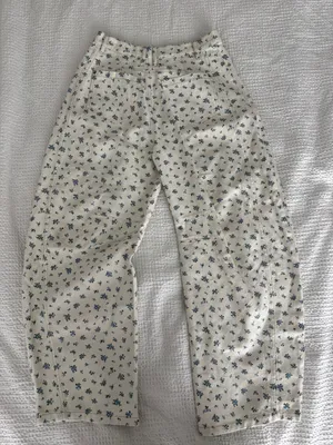 White And Blue Floral Barrel Jeans thumbnail 2