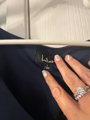 Lulu’s Navy V-Neck Women's Sheer Sleeve Dress thumbnail 2
