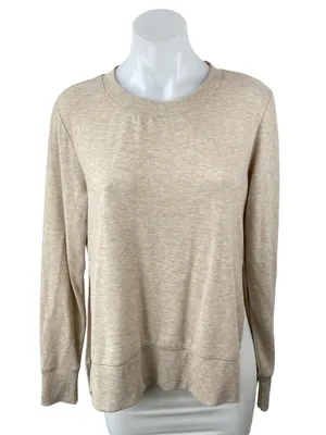 Alo Yoga Women's Beige Long Sleeve Side Slit Crew Neck Sweater Sweatshirt Top S thumbnail 1