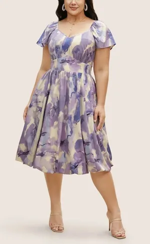 Bloomchic Watercolor Floral Ruffles Shirred Gathered Dress thumbnail 1