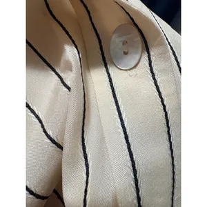Lauren Ralph Lauren Women 4 Silk Pinstripe Button Down Shirt Fluted Cuff Cream thumbnail 6