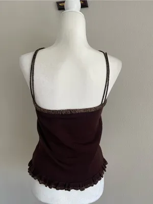 Brown Ribbed Camisole with Metallic Trim Size L thumbnail 5