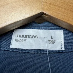 Maurices Blue Utility Top L Short Sleeve Button Front 100% Rayon Relaxed‎ Fit thumbnail 4
