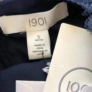 NWT 1901 Polka Dot Chiffon Navy Blue Dress S SP thumbnail 12