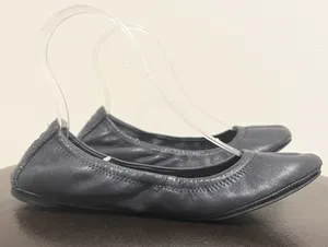 Tory Burch Eddie Navy Blue Leather Ballet Flats 6 M Folding Elastic Rim *No box* thumbnail 1