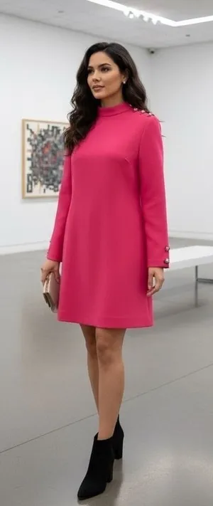 ZARA Mock Neck Mini Dress Gold Buttons Solid Pink Retro Knit Valentine Small thumbnail 1