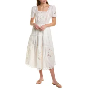 LoveShackFancy Prairie‎ Midi Dress True White Size 0 NWT thumbnail 2