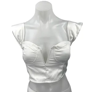Superdown Women's White Satin Sleeveless Cami Camisole Corset Crop Tank Top S thumbnail 1