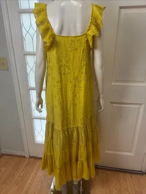 Payal Jain BOHO Yellow Eyelet Floral Lace by Anthropologie Maxi Dress Dz 2 thumbnail 12
