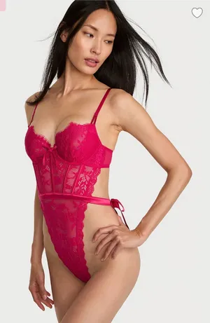 Victorias Secret Dream Angels Wicked Unlined Lace Teddy Pink Medium NWT thumbnail 1
