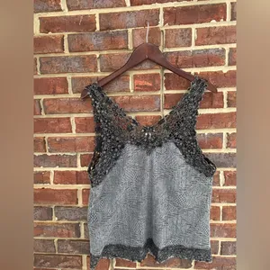Gimmicks By BKE Crochet Knit L gray/black Tank Top Boho Cottage ‎Y2K Boho Chic thumbnail 5