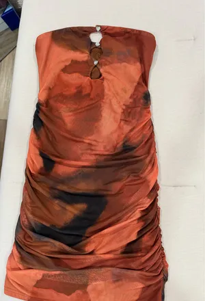 Strapless Bodycon Tie Dye Dress Orange thumbnail 2