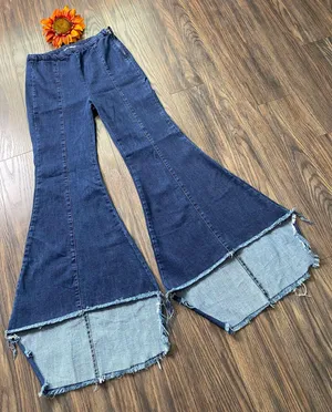 FOR THE REPUBLIC Hi-Low Raw Hem Bell Bottom Jeans | 6 thumbnail 1