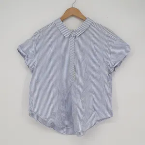 Mango Casual Blue White Striped Cotton Tie Back Short Sleeve Blouse Size 2 XS thumbnail 1