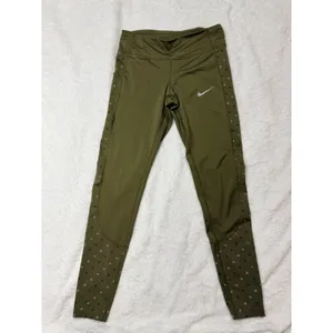 Nike Dri Fit Running Tights Womens Large Olive Green High Rise Reflective size S thumbnail 2