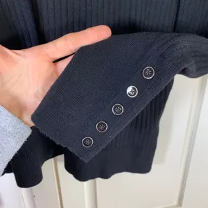 Talbots Womens Black Ribbed‎ Turtleneck Sweater Button Cuff Cotton Blend Size L thumbnail 5