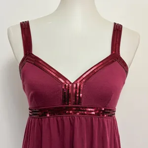 Express Camisole Medium Burgundy Sequin Empire Waist Babydoll Tank Top thumbnail 3