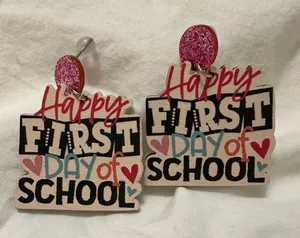 Happy first day of school earrings. thumbnail 1