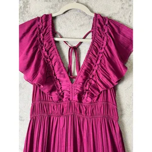 Anthropologie Ruffled Tiered Midi Dress Raspberry Romantic Cottagecore‎ Boho SM thumbnail 2