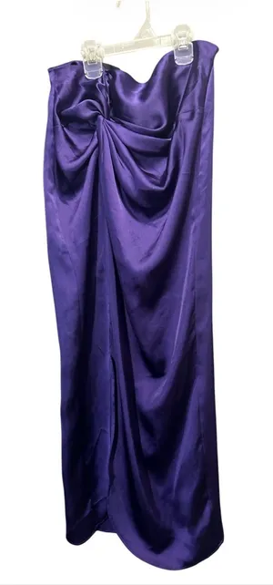 ZARA Purple Satin Strapless Twist Midi Dress Sz. Small GUC Asymmetric Tube Dress thumbnail 1