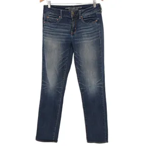 American Eagle Outfitters Jeans Womens 8 Blue Denim Cotton Stretch Straight Leg thumbnail 2