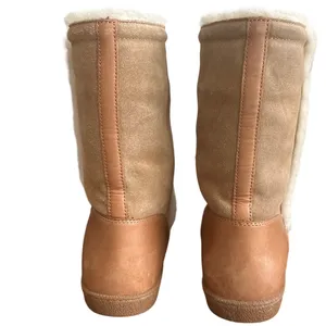 Tory Burch Ginger Suede Shearling Boots 8 Gold Double T Button Winter thumbnail 4