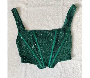 Hello Molly Green Sequin Crop Top  thumbnail 3