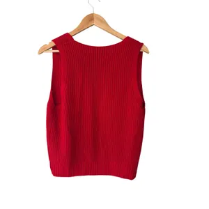 Red Knit Sweater Vest Sleeveless Open Front Longline Layering Preppy thumbnail 3