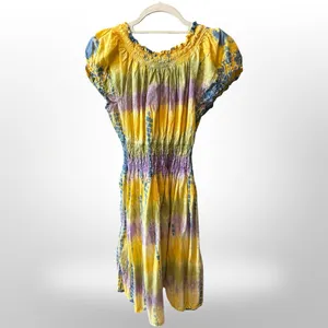 Boho Tie-Dye Peasant Dress | Smocked Waist | Made in India | Size Large thumbnail 5