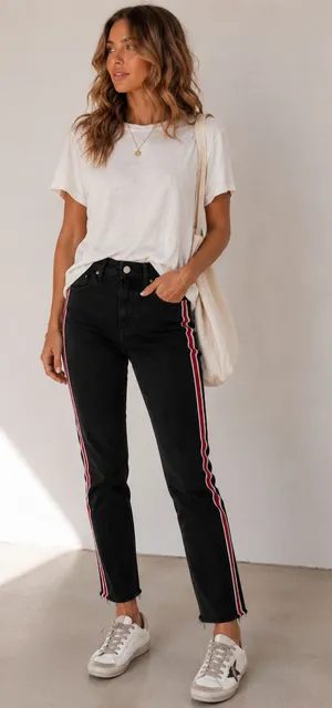 Revice Denim Black Button Fly High Rise Red Stripe Skinny Jeans Womens 25 Raw Hem thumbnail 1