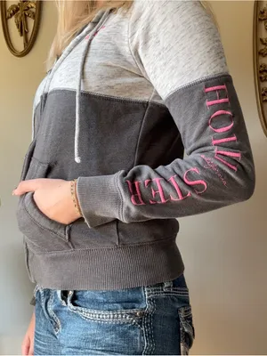 Hollister Two-Tone Gray Zip Hoodie with Pink Logo thumbnail 8