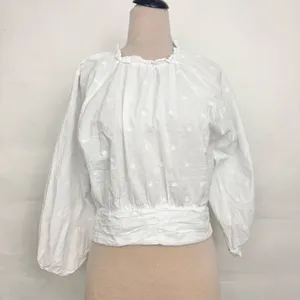 Anthropologie Maeve Maeve Polka Dot Puff-Sleeved Blouse White size 12 thumbnail 2