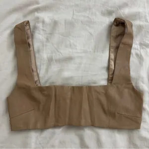 Meshki Mahla Faux Leather Crop Top - Camel, XS thumbnail 1