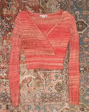 American Eagle Cropped Wrap Space Dye Sweater thumbnail 1