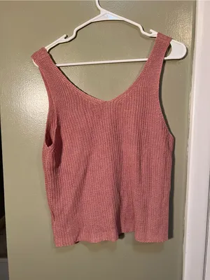 Women’s Size Large Sleeveless Sweater Reversible Scoop Neck V-Neck Knit Pink thumbnail 4