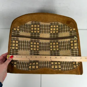 Vintage Brown Suede Tapestry Travel Bag Geometric 70s Boho Weekender Talon Zip thumbnail 14