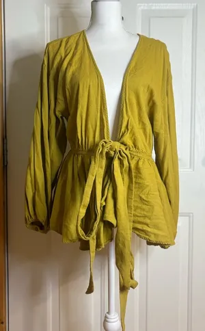 Free People Mustard One Tie Wrap Kimono size Small thumbnail 1
