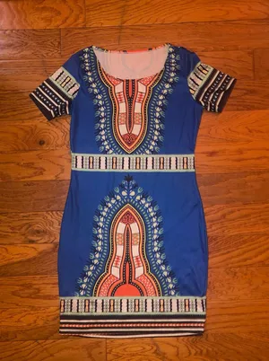 Blue dashiki mini dress thumbnail 1