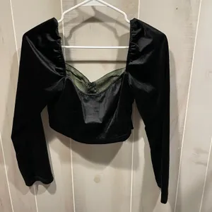 Cute velvet olive lace panel long sleeve crop top whimsigoth festival Cider thumbnail 7