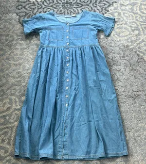 Vintage True Blue Button Down Denim Dress Blue Large thumbnail 1
