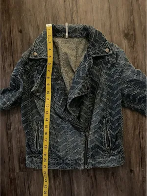 Free People Women's Blue Chevron Moto Biker Jacket Sz S thumbnail 4