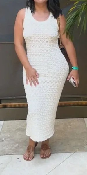 K Closet‎ Women Crochet Cream Sleeveless Maxi Dress Size M thumbnail 1
