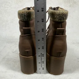 Soda Faux Leather Lace Up Combat‎ Ankle Boots Knit Cuff Block Heel Lug Sole 9W thumbnail 4